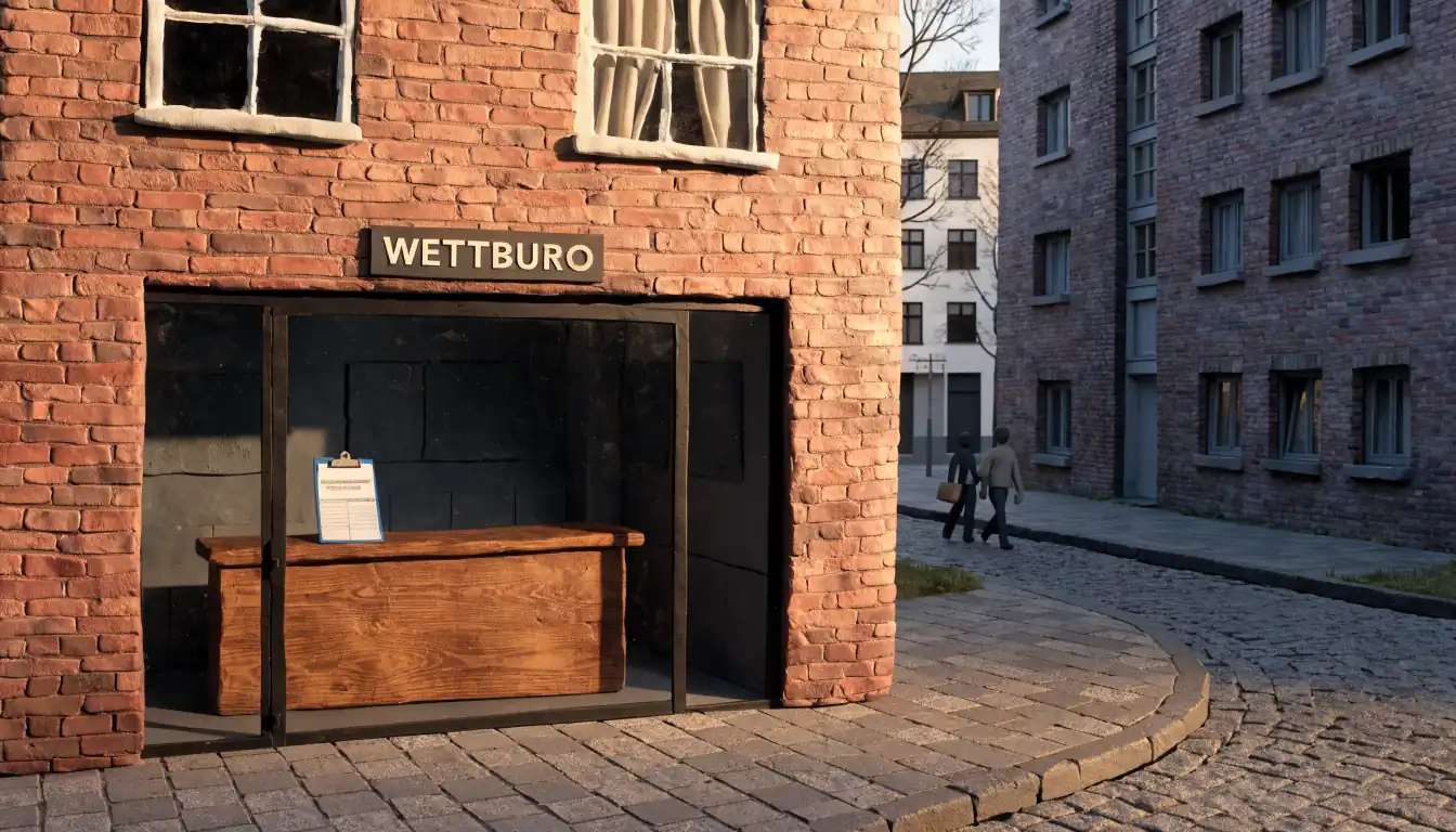 Deutsches Wettgeschäft in einer Stadtstraße bei Tageslicht.